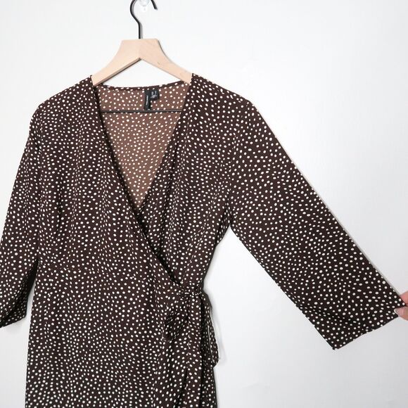 Vero Moda Womens‎ Wrap Mini Dress Medium Brown White Polka Dots Ruffle Brunch - Picture 10 of 10